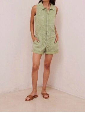 Bella Dahl Berkeley Sleeveless Romper Spring Green Utility Zip Front Size L